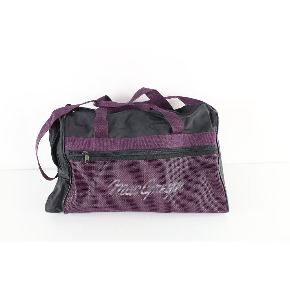 Vintage 90s MacGregor Spell Out Handled Duffle Gym Bag Carry On Weekender Purple